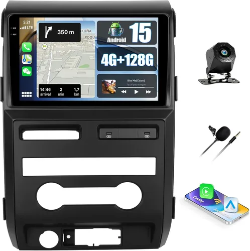 Estéreo de coche para Ford F150 2009-2012 con CarPlay Android Auto, [4G+128G] Pantalla táctil Android 15 Ford F150 Radio de coche con Mirror Link
