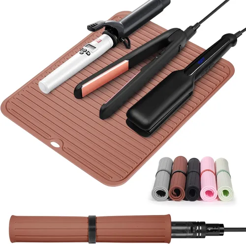 Miniatura 12 de Alfombrilla grande de silicona resistente al calor para herramientas de cabello: rizador, plancha, alisador de pelo - Funda portátil