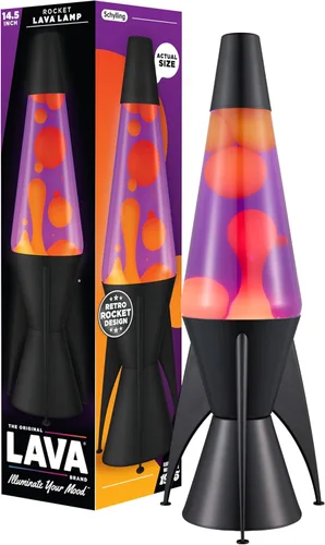 Lava The Original Lamp - 14.5" Evenfall - Lámpara de movimiento líquido retro cohete - Cera amarilla y líquido púrpura - Artículo #2391 (exclusivo