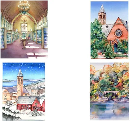 Set of 8 Note Cards of Cornell University, Watercolor Art Greeting Cards