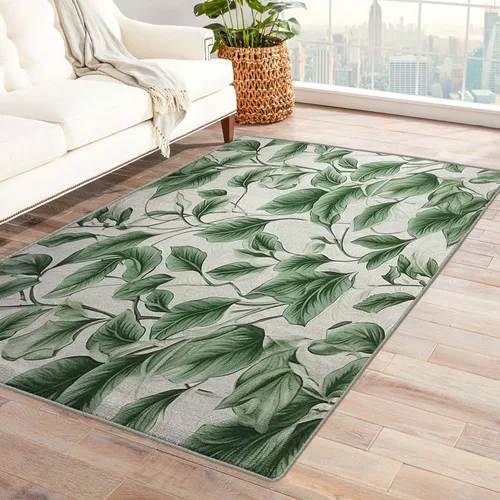 Alfombras lavables para entrada, sala de estar, dormitorio, alfombra de hojas y decoración del hogar, alfombra de área de hojas verdes de 2 x 3