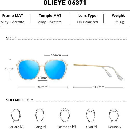 Miniatura 2 de Gafas de sol polarizadas vintage con marco de escudo para mujer con caja de regalo O6371