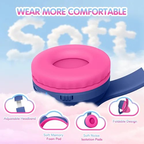 Miniatura 6 de IFECCO Kids Wireless Headphones with Case - Cute LED Light Up Cat Ear,50H Playtime,Safe Volume Limited,Bluetooth 6.0 Kids Girls Headphones for