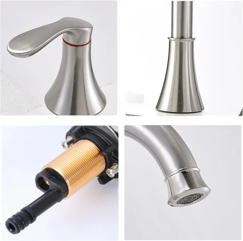 Miniatura 8 de Friho Grifo de baño de níquel cepillado de 3 agujeros, juego de grifo de fregadero de tocador de 8 pulgadas con 2 manijas con boquilla giratoria