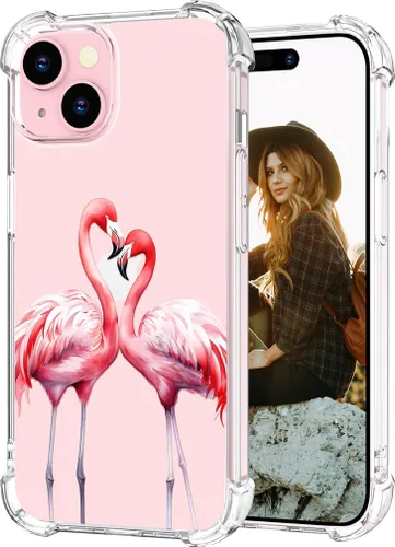 Miniatura 43 de Hungo Funda compatible con iPhone 15 Plus para mujer, diseño floral transparente, lindo, flor azul rosa Rosas Azules