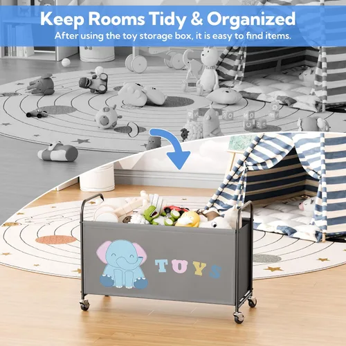 Miniatura 5 de GRANNY SAYS Caja de juguetes para niños y niñas, almacenamiento extra grande con ruedas, organizador de almacenamiento de juguetes de metal para Gris