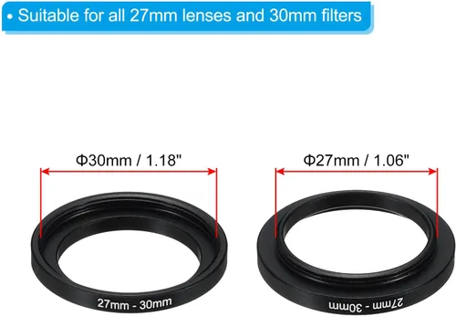 Miniatura 2 de PATIKIL Anillo elevador de metal de 27 a 1.181 in con paño de limpieza, paquete de 2 anillos adaptadores de filtro de lente de cámara, anillo