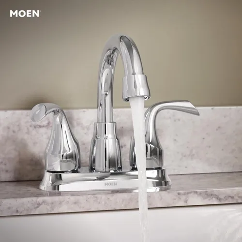 Miniatura 5 de Moen Idora - Grifo de lavabo de dos manijas con centro cromado y montaje de desagüe, 84115 Cromo