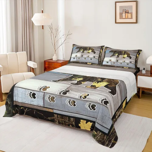 Miniatura 11 de Rustic Lodge - Juego de sábanas tamaño individual con diseño de oso y alce, diseño de retazos, color rojo y negro, a cuadros, ropa de cama de Multi