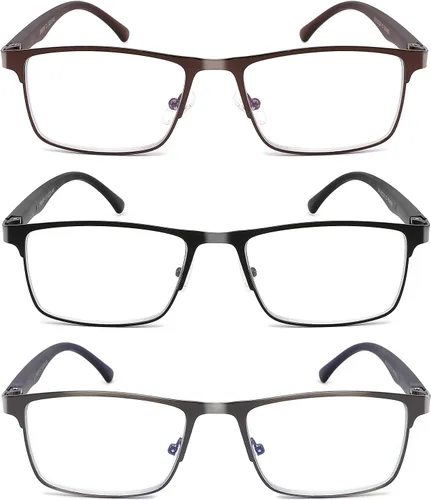 Miniatura 3 de Paquete de 3 lentes de lectura para hombre, filtro de luz azul, marco completo, lectores de metal, antiUV, fatiga ocular/deslumbramiento