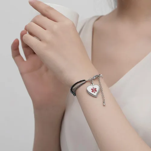 Miniatura 3 de mnmoom Elegant Medical Alert Bracelets for Women with heart medical id charm has Custom Engraved