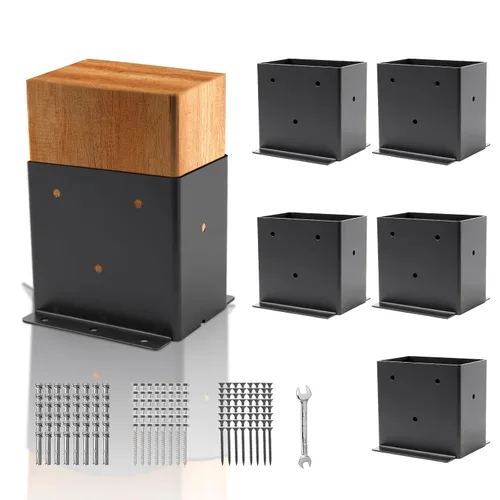 Miniatura 11 de Base de poste de 6 x 6, 8 piezas (tamaño interior 5.6 x 5.6), anclajes de poste, acero sólido grueso de 13 GA y recubrimiento en polvo negro