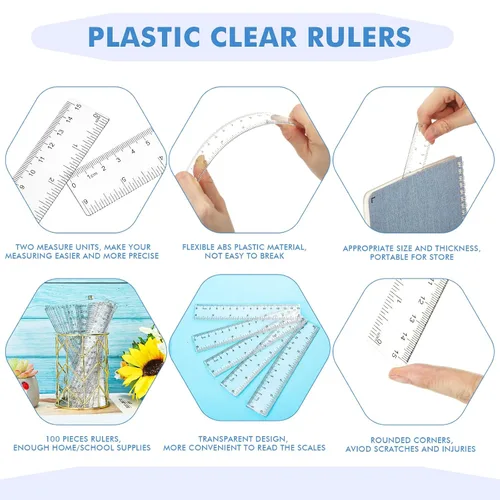 Miniatura 7 de Zonon 200 reglas rectas flexibles de plástico transparente a granel con pulgadas y centímetros, regalo para el primer día de escuela