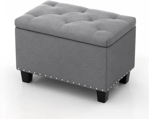 Miniatura 8 de MoNiBloom Banco otomano de 24 pulgadas con almacenamiento para dormitorio, banco contemporáneo de lino verde copetudo, reposapiés, taburete otomano