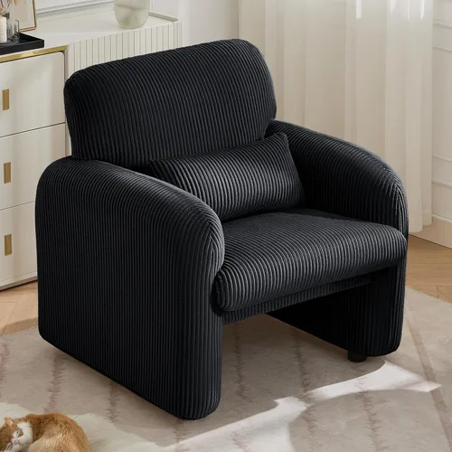 Miniatura 25 de WUTUTUEE Silla decorativa de tela de pana, sillas tapizadas modernas para sala de estar con almohada lumbar, sillón ancho y cómodo para dormitorio