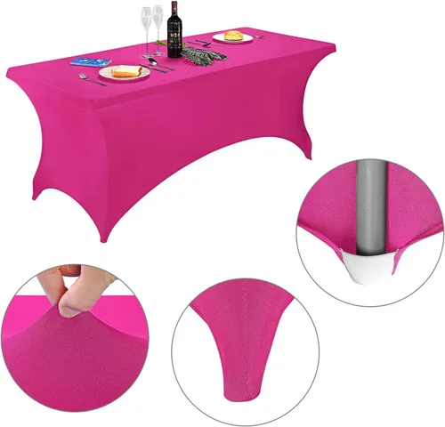 Miniatura 3 de LZY Cubierta de Mesa Elástica Ajustable de Spandex para Mesa Plegable de 6 pies, 4 pies o 8 pies, Mantel de Cóctel Rectangular, Perfecto para Fucsia