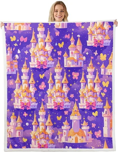 Miniatura 7 de Princess Flannel Blanket All Seasons,Rainbow Cloud Stars Butterfly Bed Blanket for Kawaii Home Decor,Dreamy Fairy Tale Castle Blanket for Kids Girls