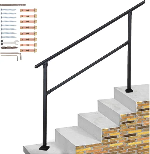 Miniatura 9 de Barandillas de 3 a 4 escalones para escalones al aire libre, kit de barandillas de hierro forjado ajustables de 60°, barandilla exterior