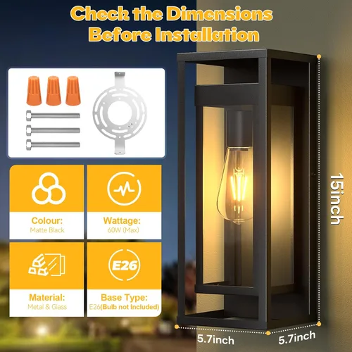 Miniatura 3 de Aplique de pared al aire libre de 15 pulgadas, moderno accesorio de iluminación exterior impermeable, farol exterior grande montado en la pared