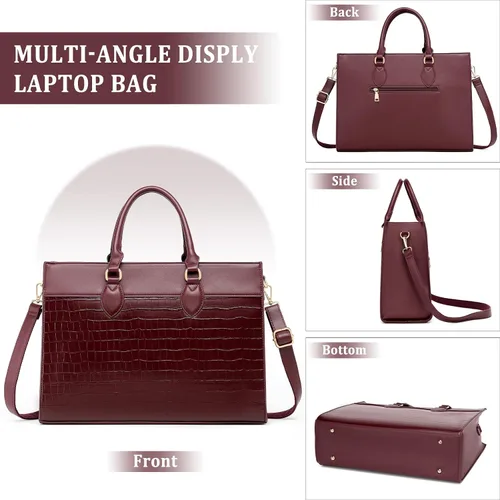 Miniatura 7 de BOLOSTA Bolsa para laptop para mujer, bolsa de trabajo de 15.6 pulgadas para mujer, bolsa grande de cuero impermeable para computadora con bolso