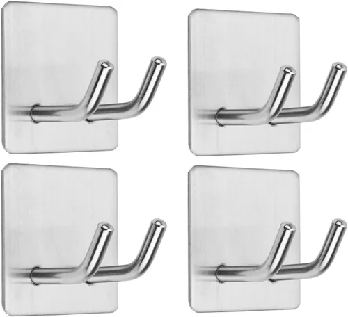Ganchos adhesivos, gancho de acero inoxidable para toallas de baño, colgador de pared resistente, impermeable, antideslizante, doble gancho para