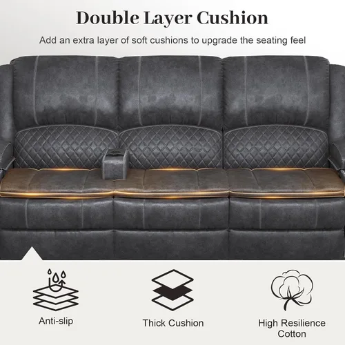 Miniatura 5 de Yolsali Sofá reclinable de 3 plazas, sofá reclinable manual con asiento central multifuncional, sofá reclinable para sala de estar con espacio