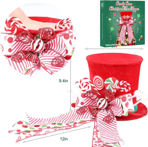Miniatura 6 de HMASYO Decoración para árbol de Navidad de bastón de caramelo, sombrero rojo de terciopelo con lazos de menta de caramelo, adorno de cinta
