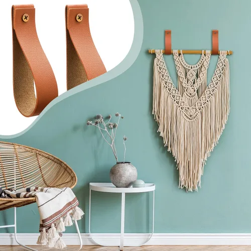 Miniatura 6 de Reginary 8 correas de cuero para colgar en la pared, soportes de cuero para cortinero, ganchos para toallas para baño, cocina (amarillo)
