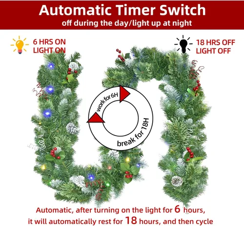Miniatura 3 de Guirnalda de Navidad de 9 pies con luces - Guirnalda de Navidad iluminada con 50 luces LED alimentadas por batería, 8 modos de iluminación
