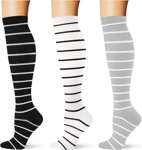 Miniatura 38 de (3 pares) Calcetines de compresión 20-30 mmHg, calcetines largos hasta la rodilla para mujeres y hombres, soporte atlético, para viajes y uso diario