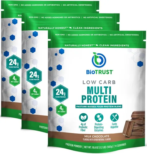 Miniatura 8 de BioTrust Proteína en polvo baja en carbohidratos, deliciosa mezcla de suero y caseína de vacas alimentadas con pasto, sin OMG, sin gluten (chocolate)