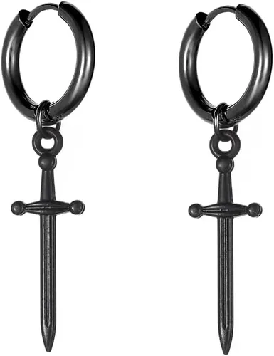 Pendientes de aro minimalistas con espada de daga para hombres, mujeres, niños y niñas, dijes de acero inoxidable 316L, aros de abrazo, cartílago,
