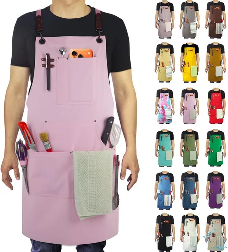 Miniatura 47 de Delantal de cocina, delantal de trabajo, lienzo, múltiples bolsillos, jardinería, pintura, barbacoa, artista, carpintero, tallas M a XXL, gris oscuro
