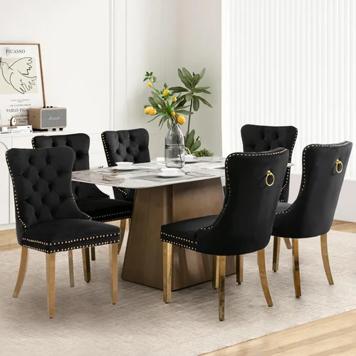 Miniatura 74 de Juego de 2 sillas de comedor tapizadas de tela de lino, sillas de cocina modernas de mediados de siglo con respaldo alto, ribete de cabeza de clavo