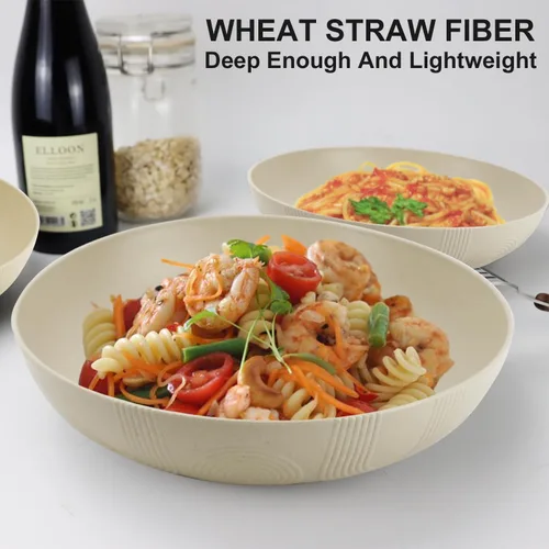 Miniatura 6 de Juego de 6 cuencos grandes para pasta de 10 pulgadas - 65 oz, cuencos de paja de trigo, platos tipo cuenco, cuencos grandes de plástico