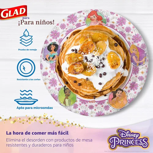 Miniatura 3 de Glad Platos de Papel Desechables de Princesas Disney para Niños, Marcos Florales - Resistentes, A Prueba de Absorción, Aptos para Microondas, Platos