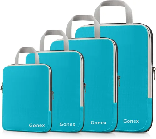 Gonex cubos de compresión para embalaje, 3 piezas4 piezas de organizadores de equipaje de viaje de almacenamiento expandibles, 4 Pcs Azul, 4 PIEZAS