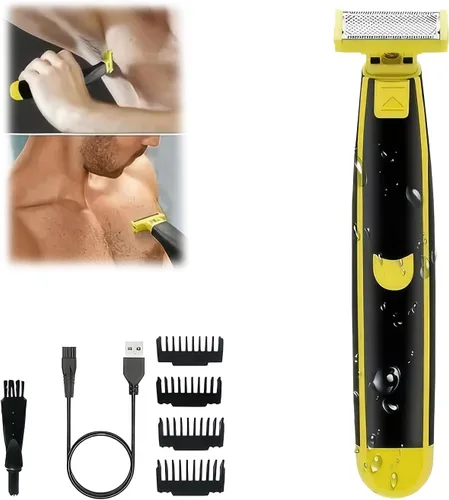 Afeitadora eléctrica para hombre, maquinilla de afeitar de doble hoja para húmedo y seco, lavable de cuerpo completo, recargable por USB, 4