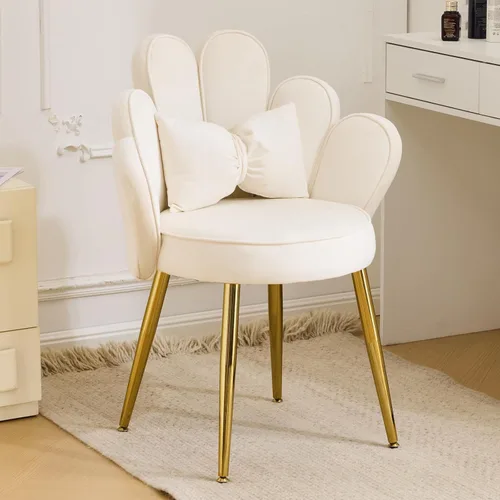Miniatura 21 de VINGLI Silla de Maquillaje de Pétalo con Respaldo, Silla de Escritorio Linda para Niñas Sin Ruedas, Silla de Comedor Moderna, Pequeña Silla