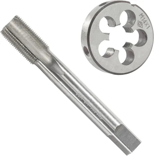Miniatura 10 de M14 x 1.5 Pulgadas Juego de Rosca y Troquel Métrica, Rosca de Máquina M14 x 1.5mm HSS y Troquel de Herramienta de Acero de Aleación Redonda M14 x