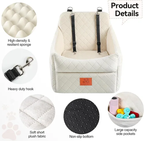 Miniatura 5 de GL GLENSLAVE Asiento de automóvil para perros pequeños/medianos, asientos elevadores de automóvil con cojín grueso para perros de menos de 35