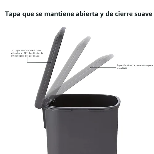 Miniatura 3 de Amazon Basics Basurero de plástico compacto para baño con tapa de cierre suave, pedal manos libres, cubo interior extraíble, 6 litros/1.6 galones