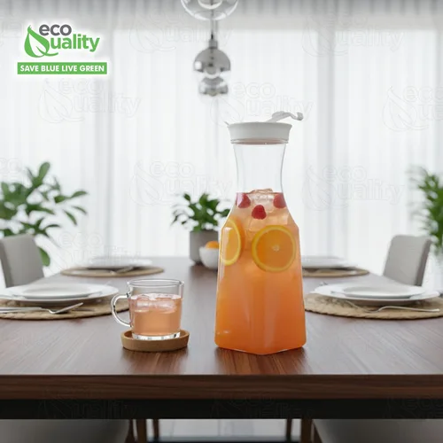 Miniatura 6 de EcoQuality Jarra de agua de plástico transparente de 54 onzas con tapa abatible, 1 paquete, botella de base cuadrada con boquilla para barra
