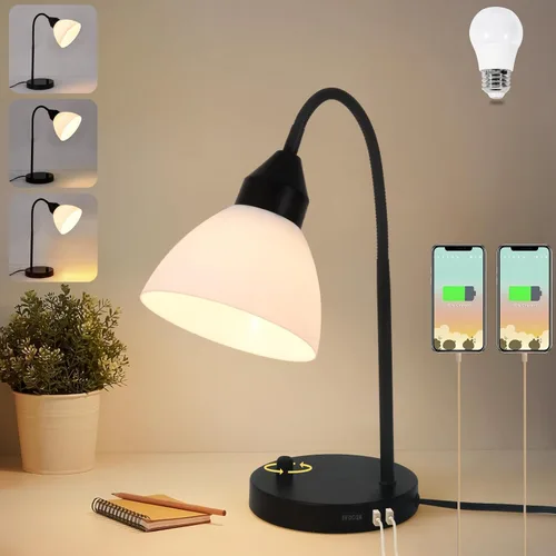 Miniatura 8 de Lámparas de escritorio, lámparas de mesa para dormitorios con 2 puertos USB, lámparas de noche regulables continuas, lámpara ajustable para sala