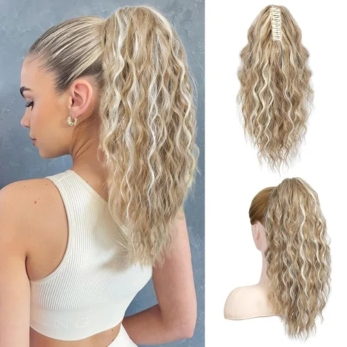 Miniatura 17 de SEIKEA 10" Extensión de Cola de Caballo Corta con Destacado de Garra, PT001 Ella Cabello Ondulado y Rizado Grueso, Clip de Mandíbula