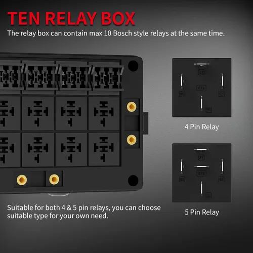 Miniatura 3 de DAIERTEK Caja de relé de fusibles de 12 V, automotriz, 10 ranuras, soporte de relé de 15 ranuras, soporte de fusibles ATC/ATO, bloque universal