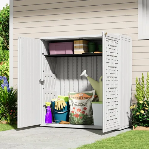 Miniatura 4 de KINYING Armario de almacenamiento para exteriores, impermeable, caja de cubierta de resina de 62 galones para cojines de muebles de patio, Blanco