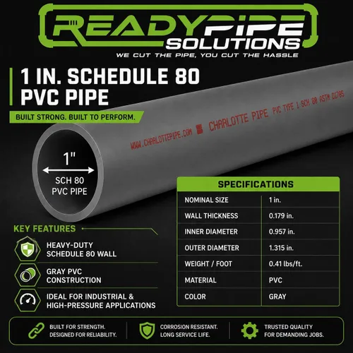 Miniatura 2 de Tubo de PVC de 1 pulgada Schedule 80, 1 pulgada de diámetro, (1.315 pulgadas de diámetro exterior, 0.957 pulgadas de diámetro), aplicaciones