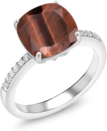Miniatura 79 de Gem Stone King Anillo de compromiso de plata de ley 925 con piedra preciosa de corte cojín de 0.39 pulgadas Anillo de compromiso de aniversario