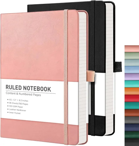 Miniatura 34 de RETTACY Cuaderno rayado, 2 paquetes, 192 páginas numeradas por paquete, tamaño A5 mediano (5.7 x 8.3 pulgadas), para hombres y mujeres, escritura